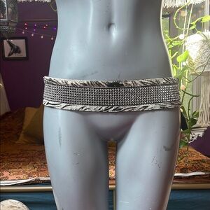 Vintage Y2K Grunge rhinestone studded zebra fur leather belt
